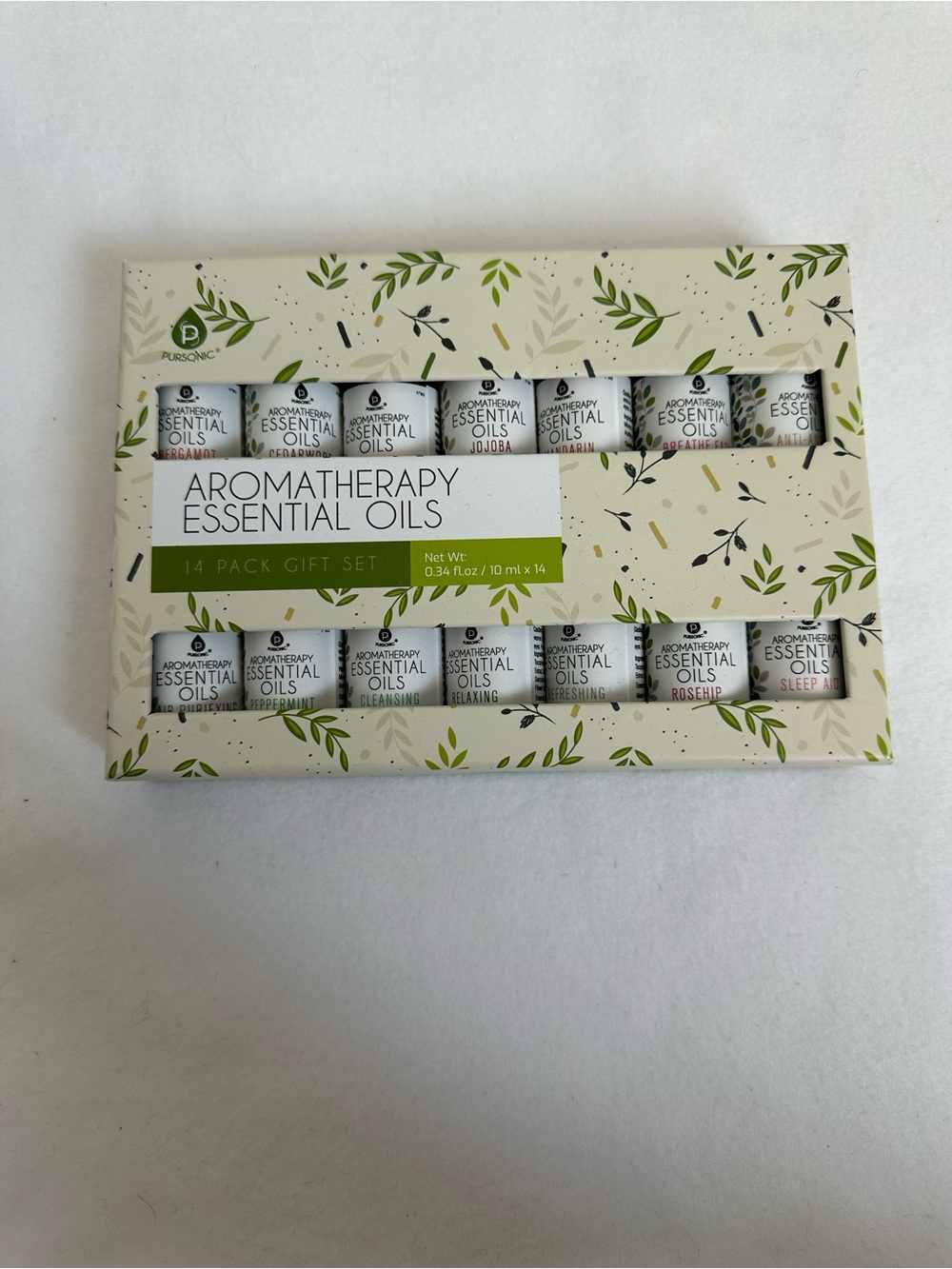 Puresonic Aromatherapy Essential Oils 14-Pack Gift Set – Cream/Green